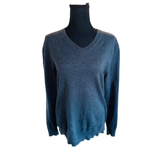 Claiborne Womens V-Neck Sweater S Gray Cotton/Cashmere Blend Sustainable Preppy - Picture 6 of 9